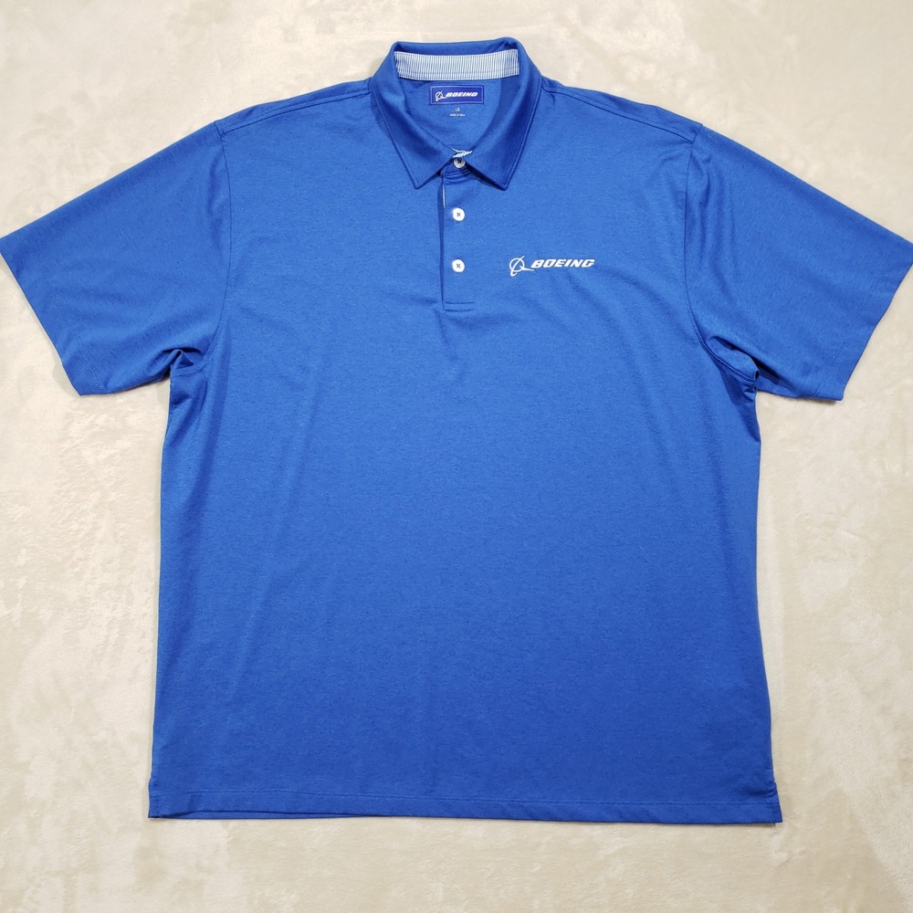 Boeing Polo Shirt Men Large Royal Blue Embroidered Logo Short Sleeve Uniform